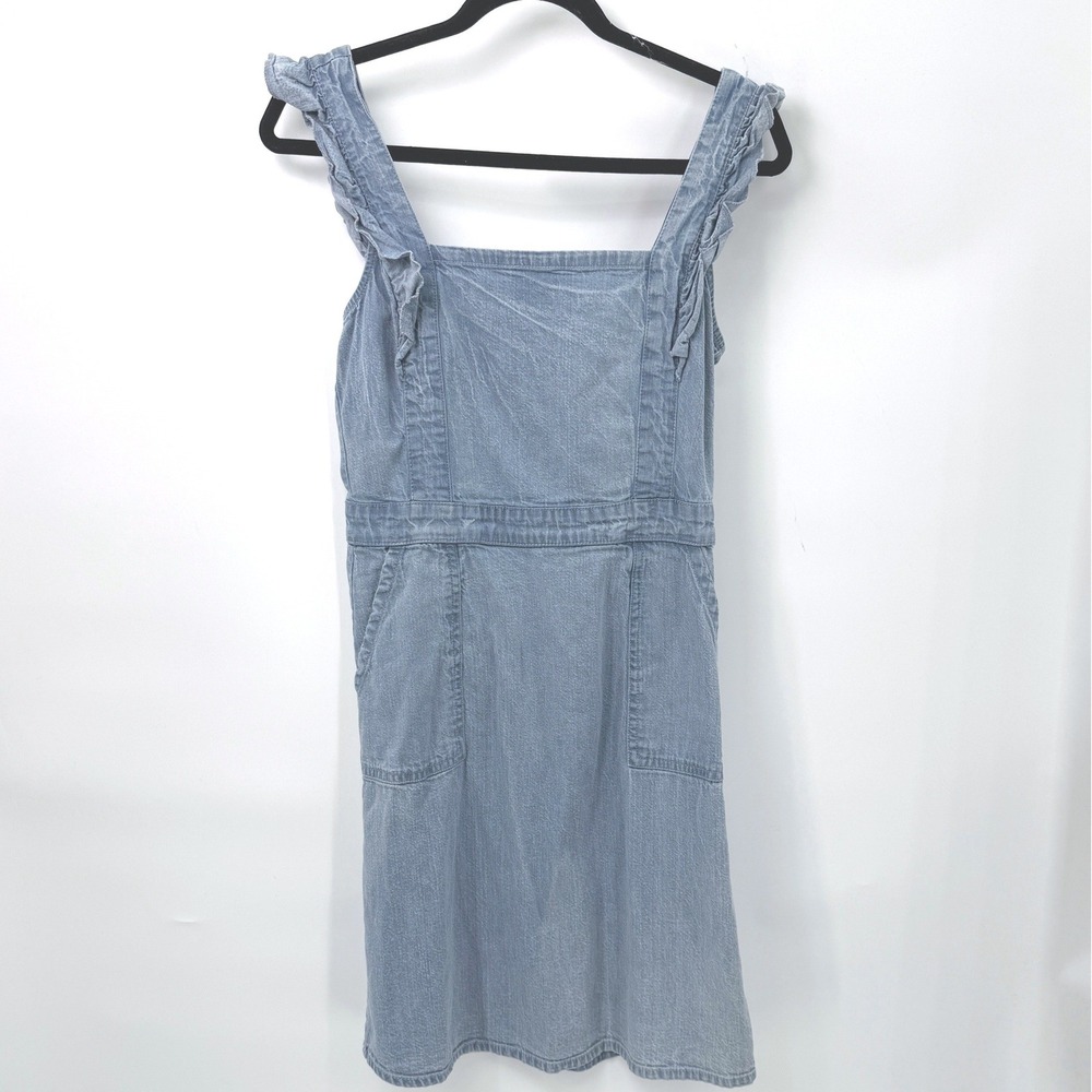 Japna Denim Pinafore Dress Women M Ruffle Smocked Girly Festival Boho Cottage